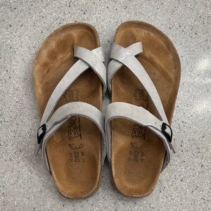 Birkenstock Silver Crisscross Leather Footbed Sandals